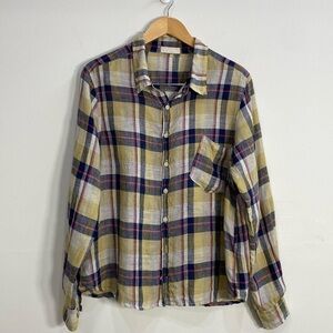 CP Shades Plaid Linen Button Down Top Large